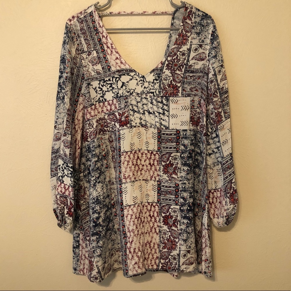 Billabong patchwork pattern dress long sleeve S